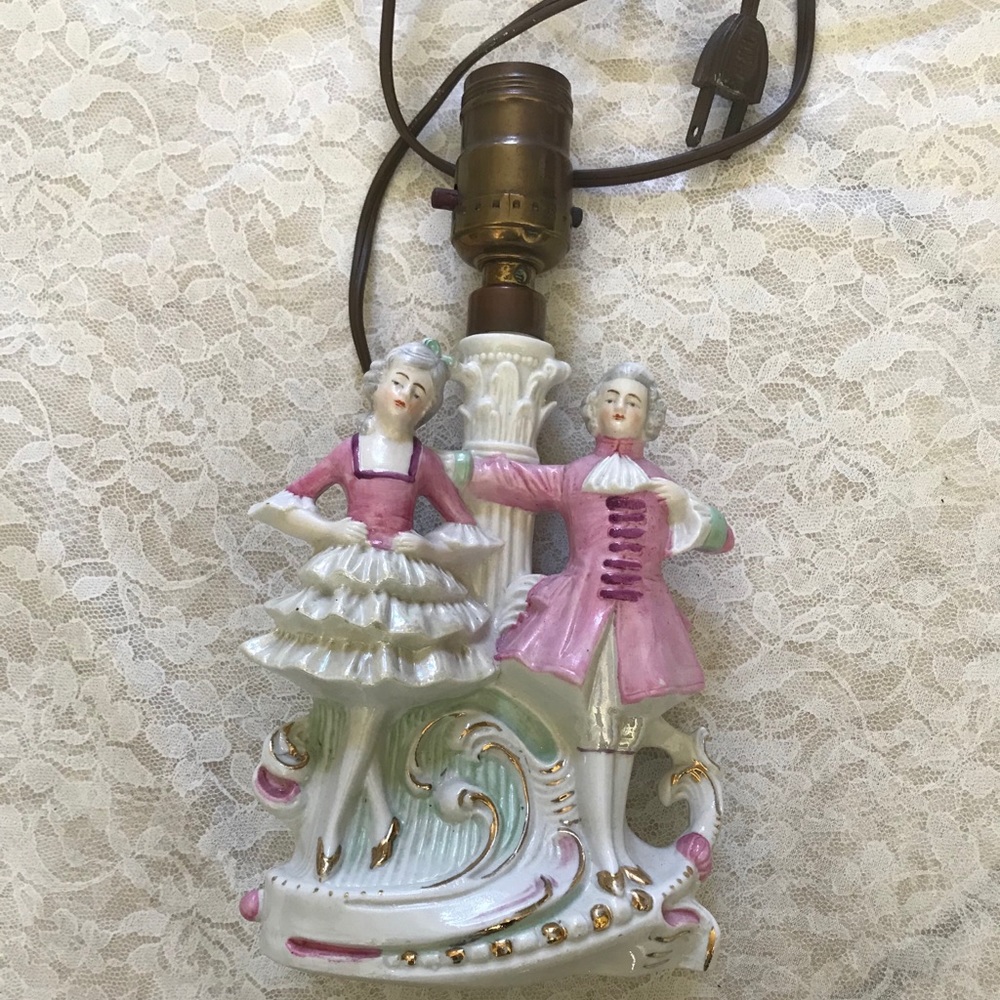 Vintage Germany porcelain French couple lamp